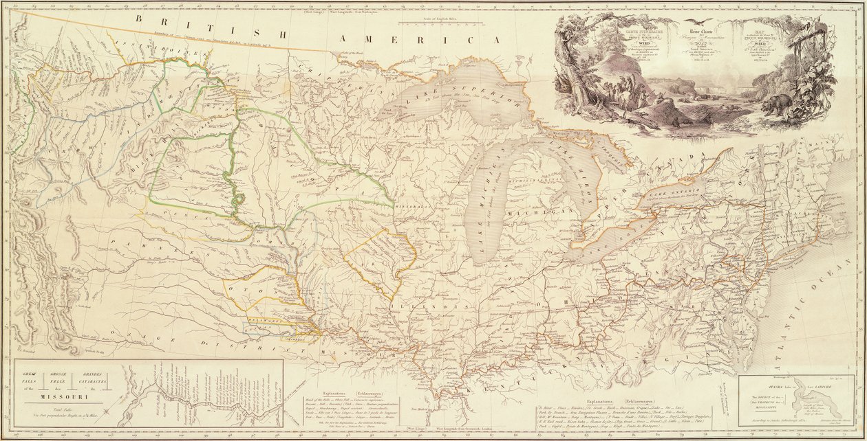 Mappa per illustrare il percorso del Principe Maximilian di Wied nell