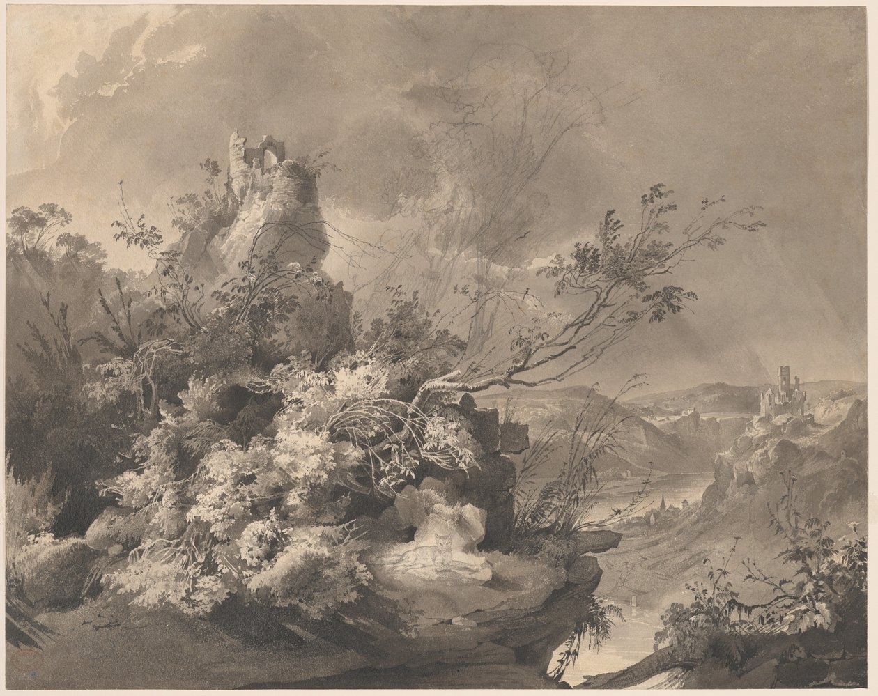 Torri rovinate che dominano il Reno da Karl Bodmer