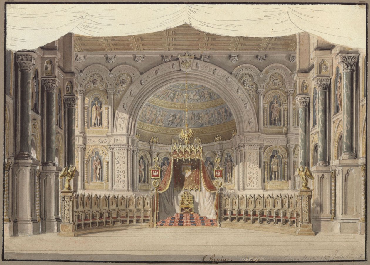 Agnes von Hohenstaufen. Opera di Gaspare Spontini. Bozzetto per la prima scenografia. Sala dell’Imperatore da Karl Friedrich Schinkel