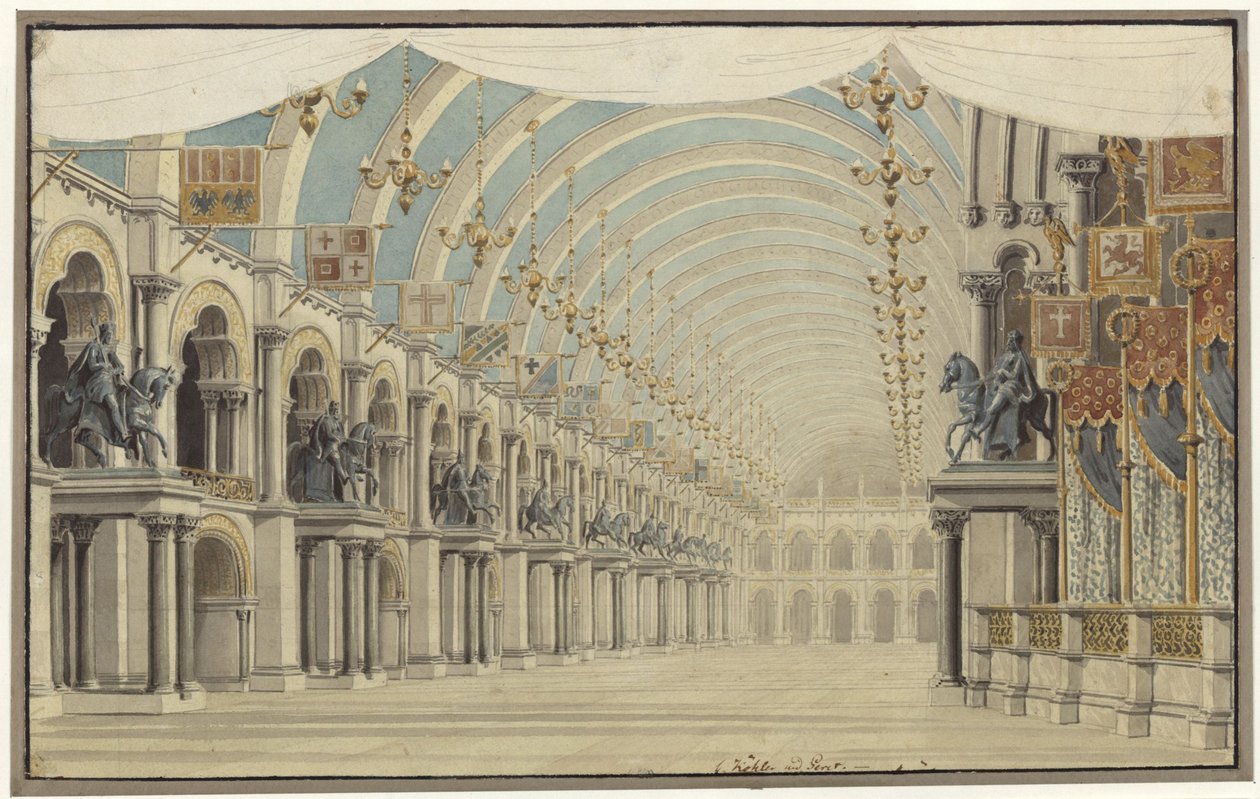 Agnes von Hohenstaufen. Opera di Gaspare Spontini. Progetto per la 7ª decorazione. Sala delle feste e da ballo da Karl Friedrich Schinkel