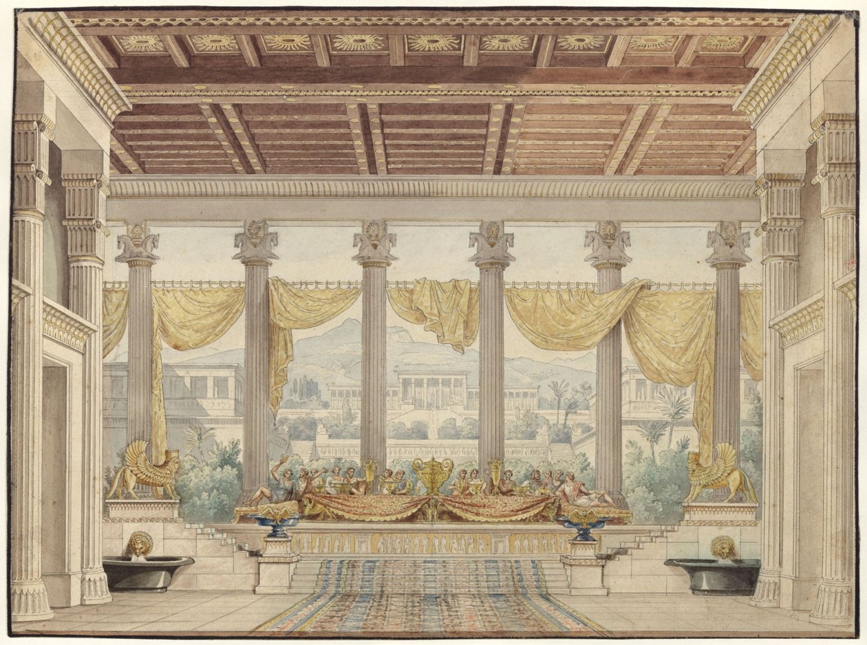 Alessandro e Dario. Tragedia di Friedrich von Uechtritz. Bozzetto per la quarta scenografia. Sala aperta da Karl Friedrich Schinkel