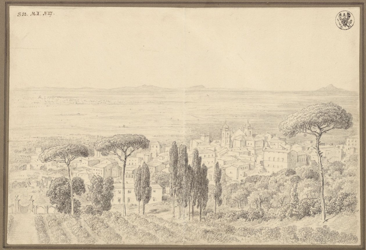 Vista di un paese, probabilmente alle porte di Roma da Karl Friedrich Schinkel