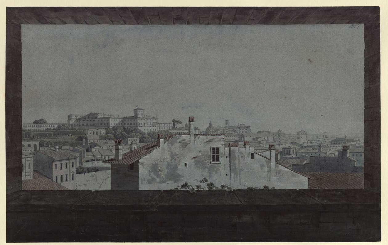 «Veduta del Palazzo del Quirinale e di una parte di Roma, disegnata dalla finestra dell