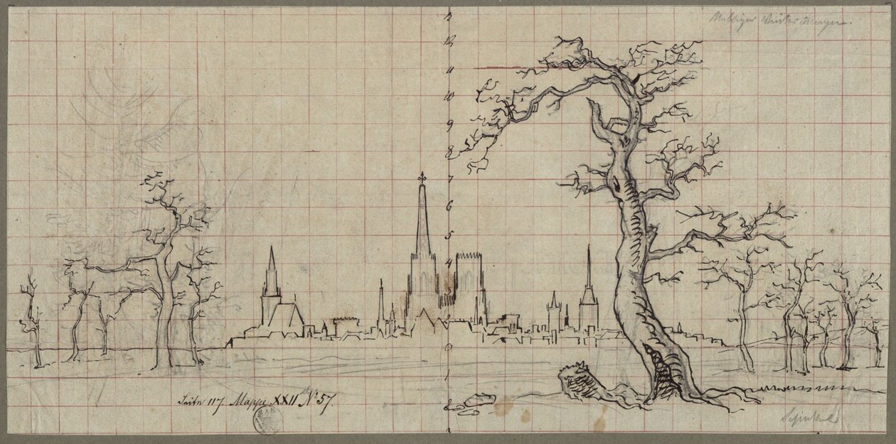 Veduta di una città con una cattedrale svettante in un paesaggio invernale da Karl Friedrich Schinkel
