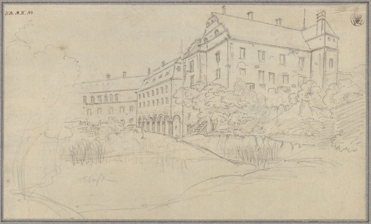 Veduta di un castello con frontoni rinascimentali in Slesia o in Boemia da Karl Friedrich Schinkel