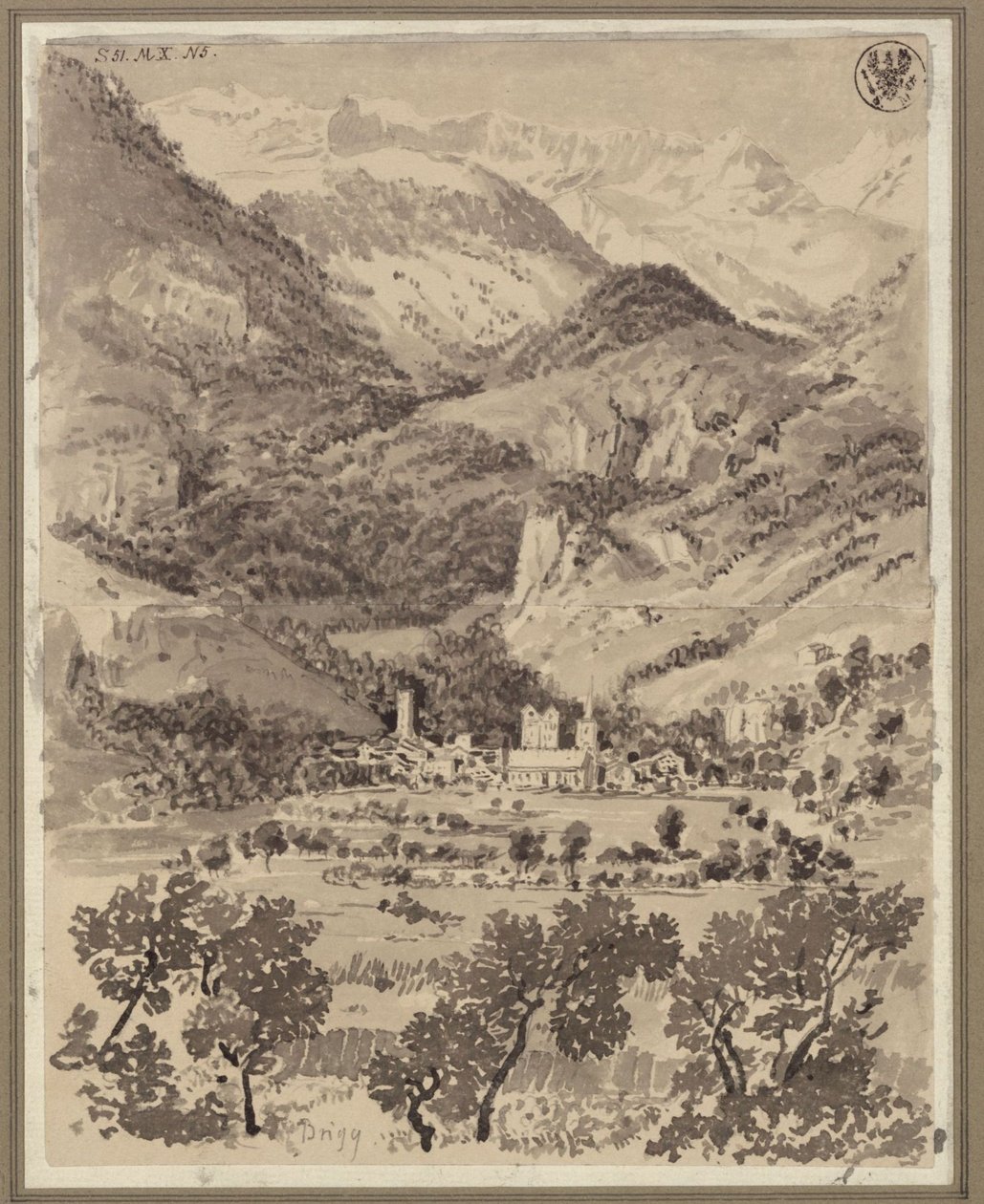 Veduta di Brig e dei suoi dintorni nel cantone svizzero del Vallese da Karl Friedrich Schinkel