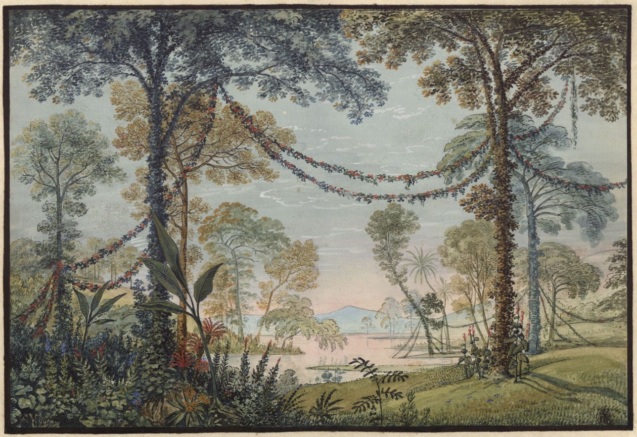 Armida. Opera di Christoph Willibald Gluck. Bozzetto per la terza scenografia. Boschetto adornato da ghirlande in riva al lago da Karl Friedrich Schinkel