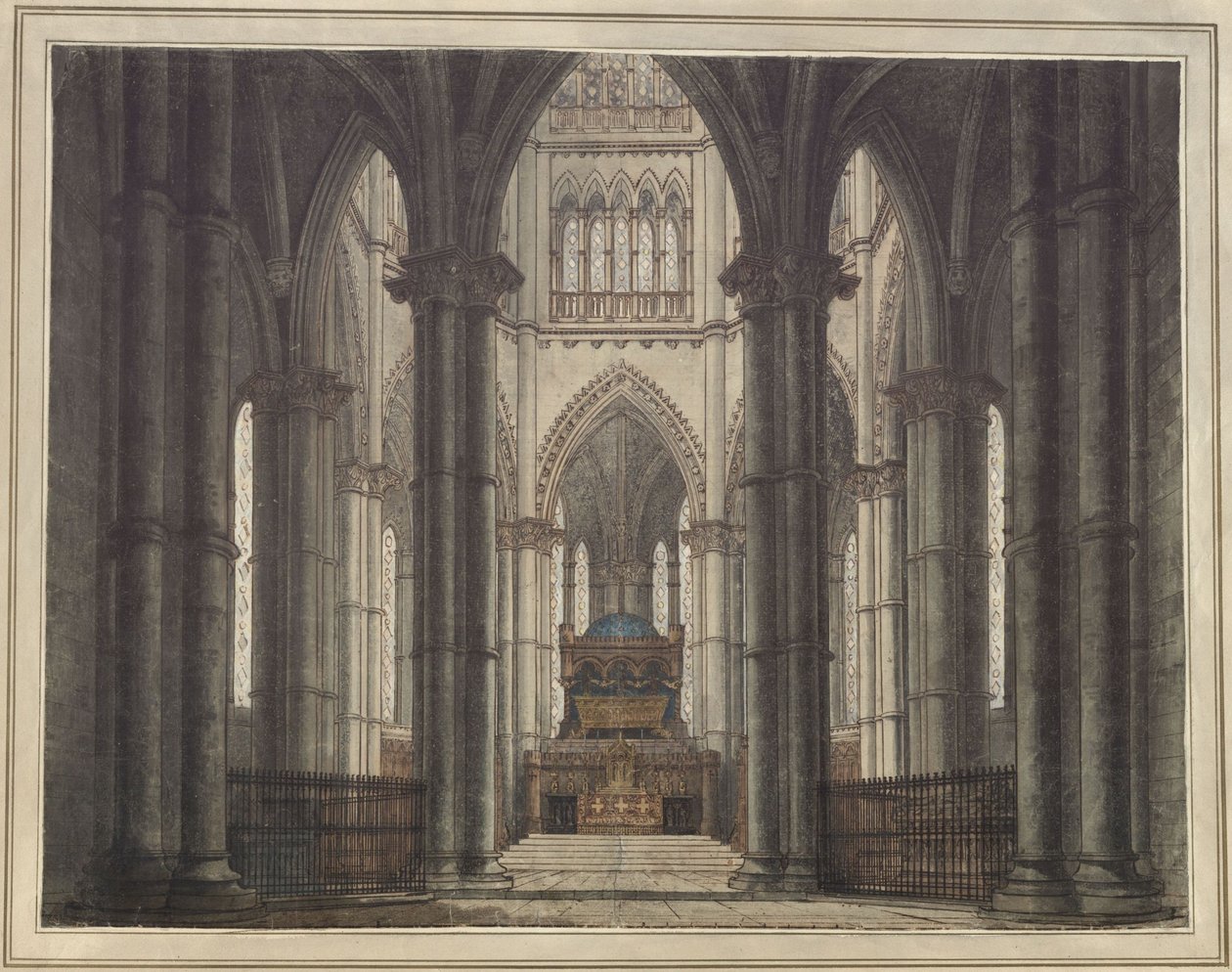 Axel e Walburg. Tragedia di Adam Oehlenschläger. Bozzetto per una decorazione. Interno di una chiesa-crypta da Karl Friedrich Schinkel