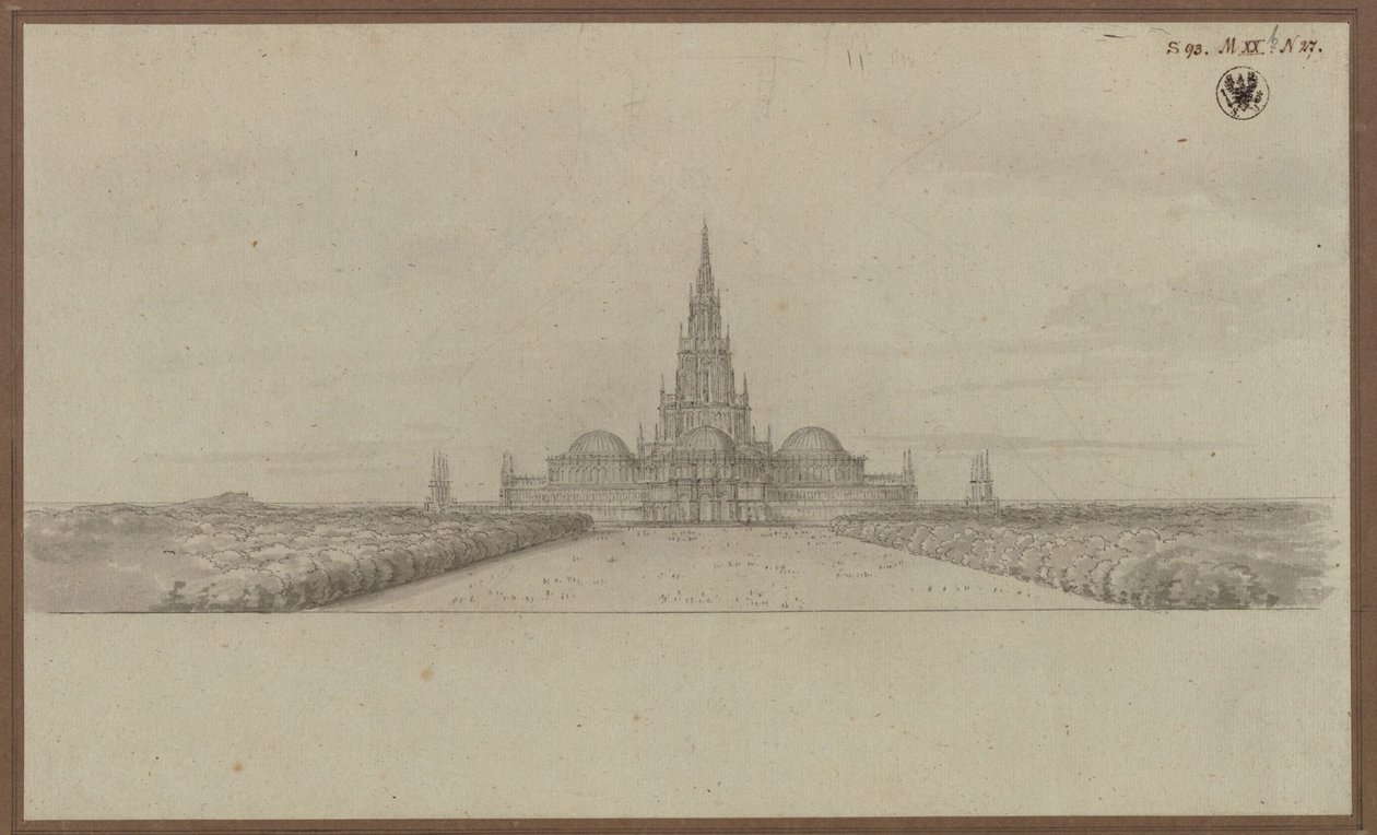 Berlino. Progetto di una cattedrale come monumento alle guerre di liberazione (Cattedrale della liberazione), con torre di crociera e cupole sui bracci del transetto da Karl Friedrich Schinkel