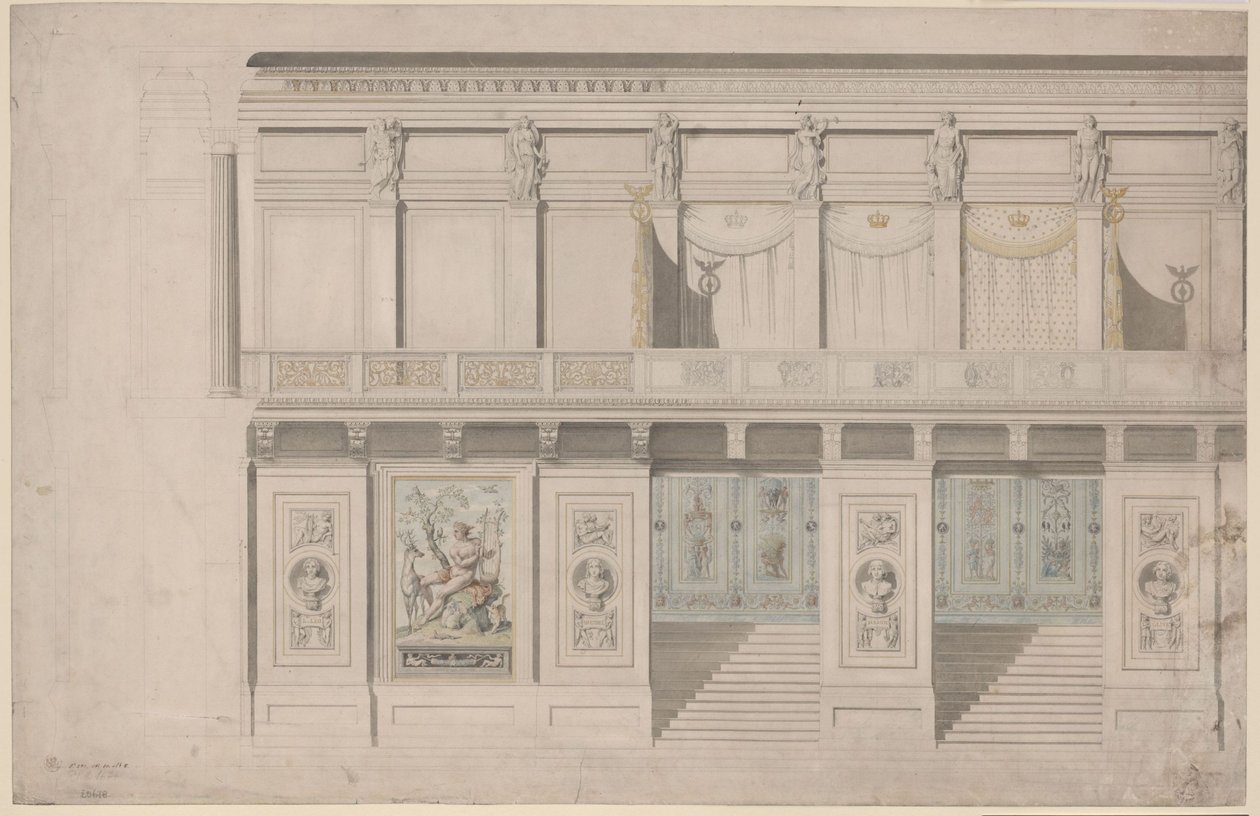 Berlino. Teatro Schauspielhaus sul Gendarmenmarkt, sala da concerto. Prospetto della parete longitudinale da Karl Friedrich Schinkel