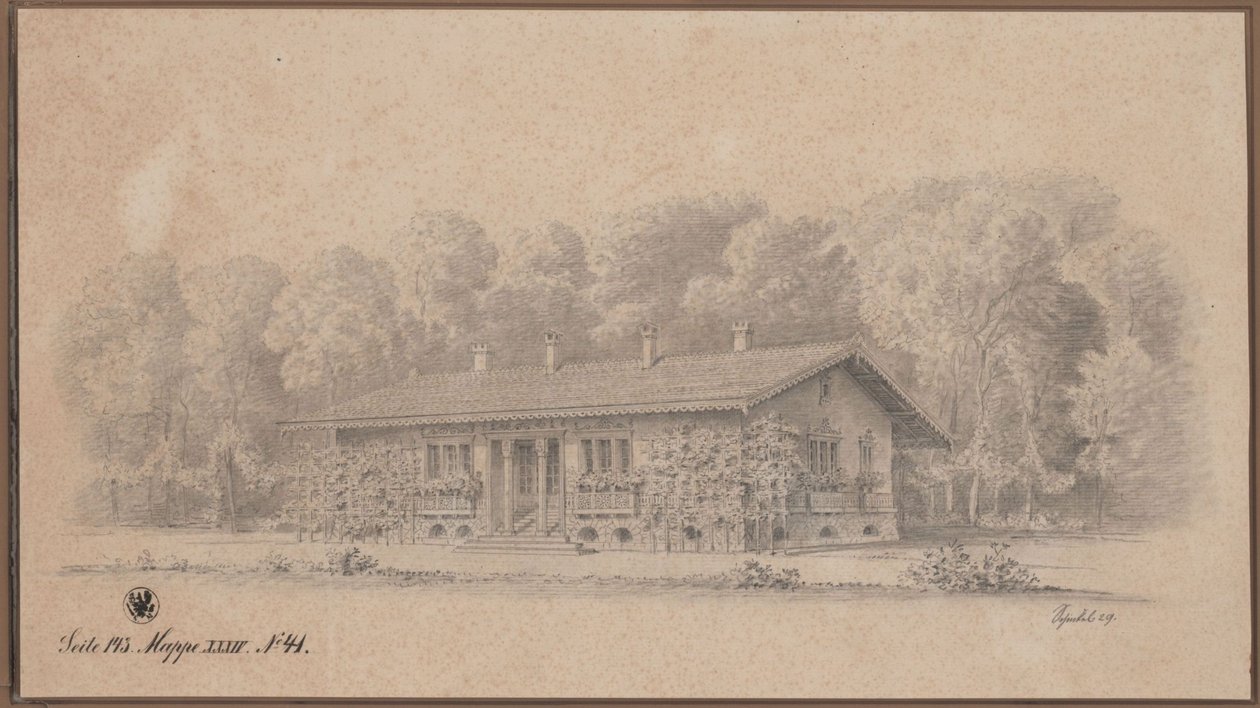 Berlino. Casa svizzera sull’Isola dei Pavoni. Vista da Karl Friedrich Schinkel