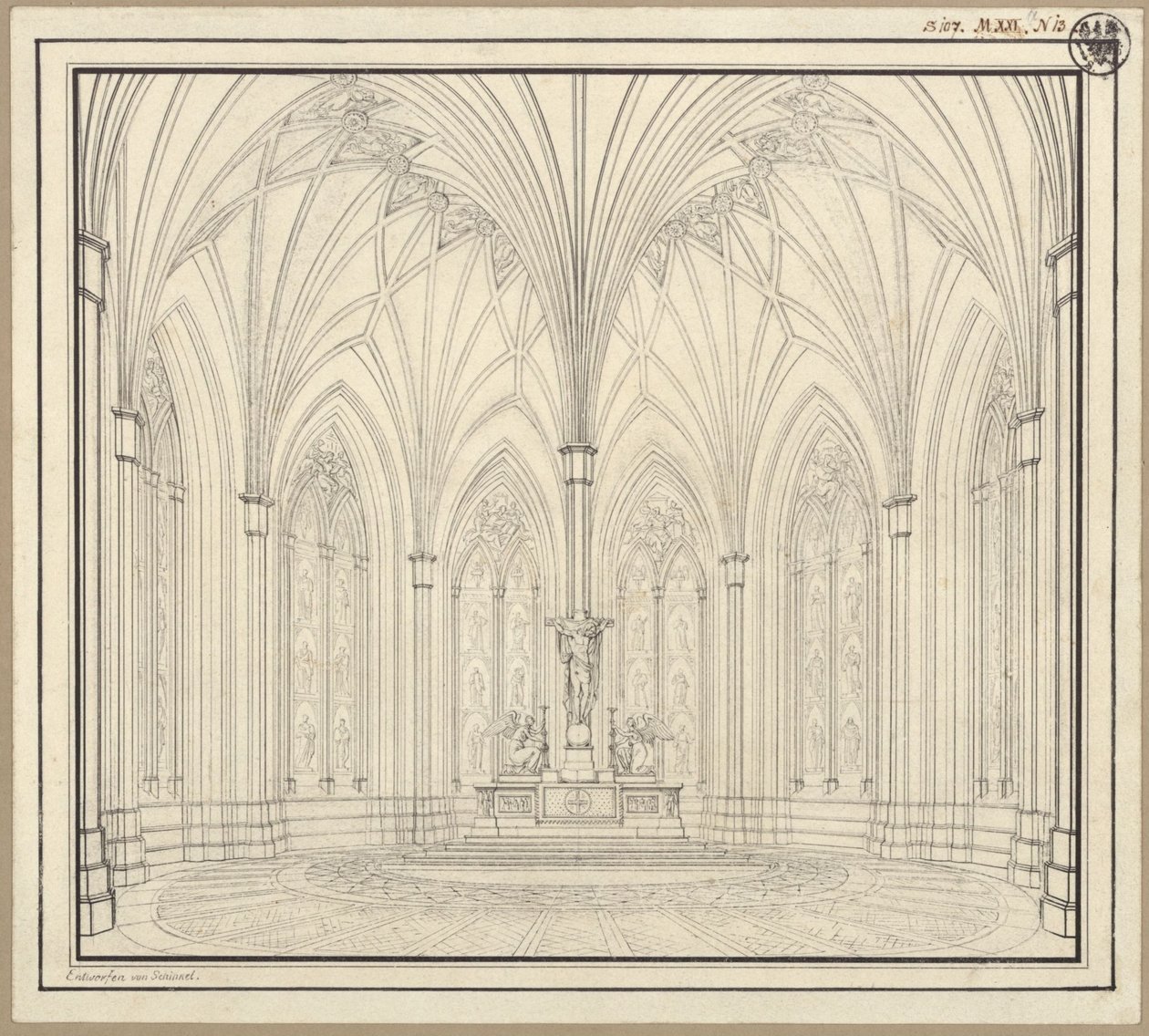 Berlino, Spittelmarkt. Progetto per la chiesa di Santa Gertrude. Veduta interna del coro da Karl Friedrich Schinkel