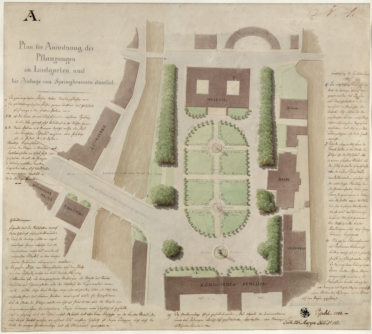 Berlino, Unter den Linden. Progetto per la sistemazione del Lustgarten da Karl Friedrich Schinkel