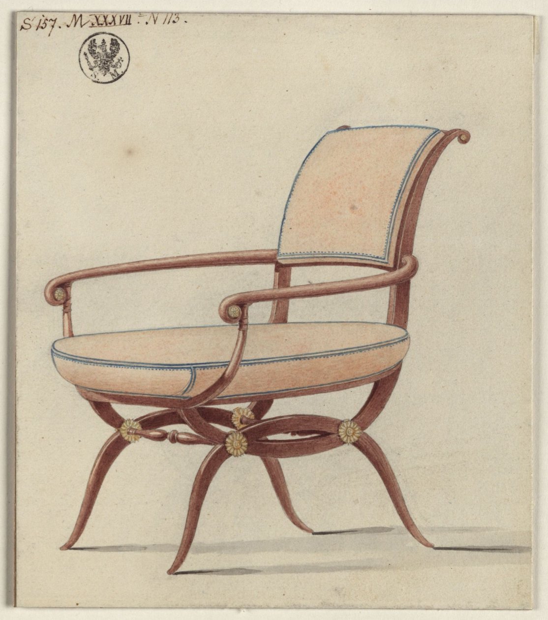 Berlino, Unter den Linden. Palazzo Reale, stanza color camoscio di Federico Guglielmo III. Progetto per una poltrona da Karl Friedrich Schinkel