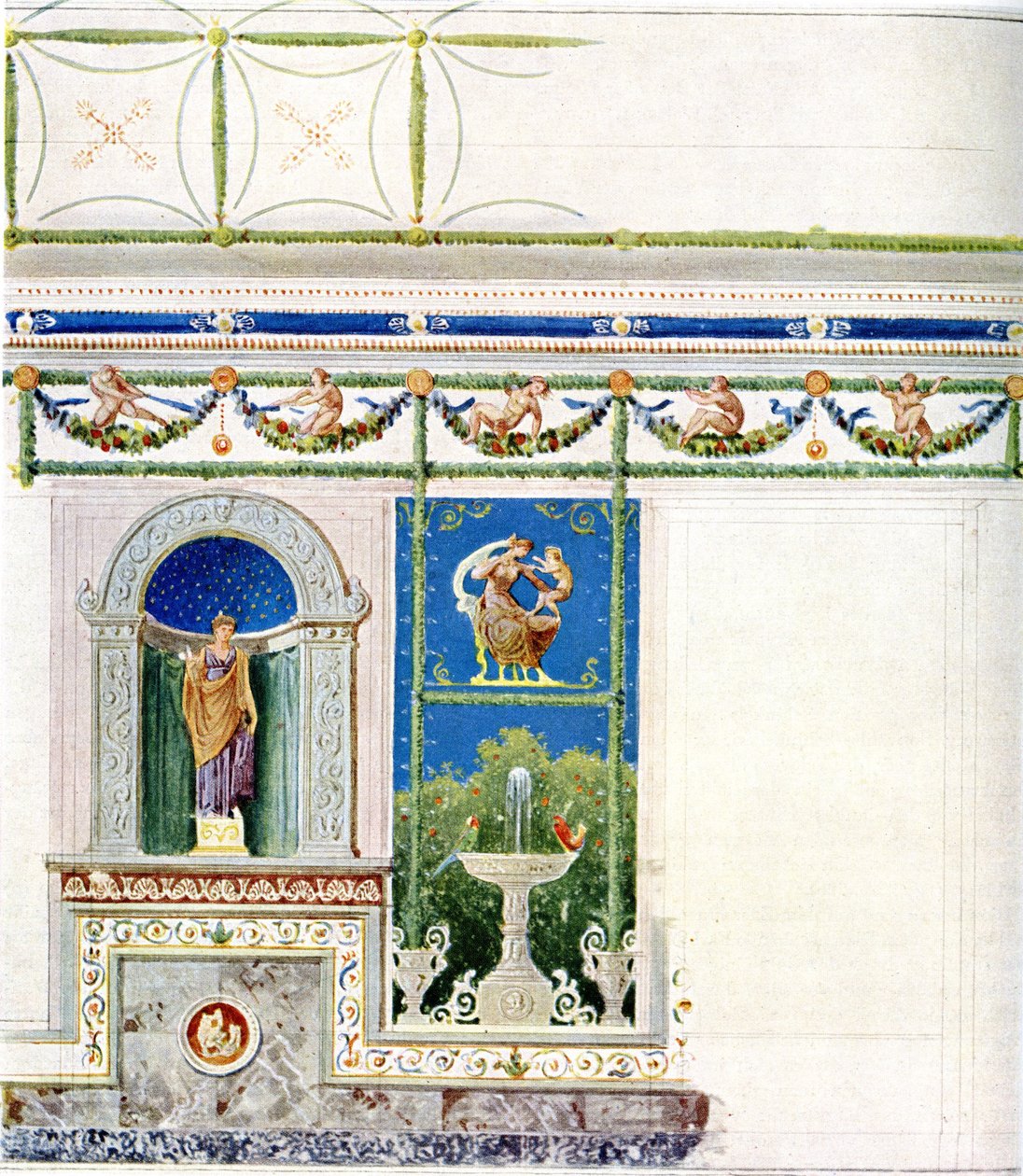 Berlino, Wilhelmplatz. Palazzo del principe Carlo di Prussia, sala da pranzo. Progetto per parete e soffitto da Karl Friedrich Schinkel