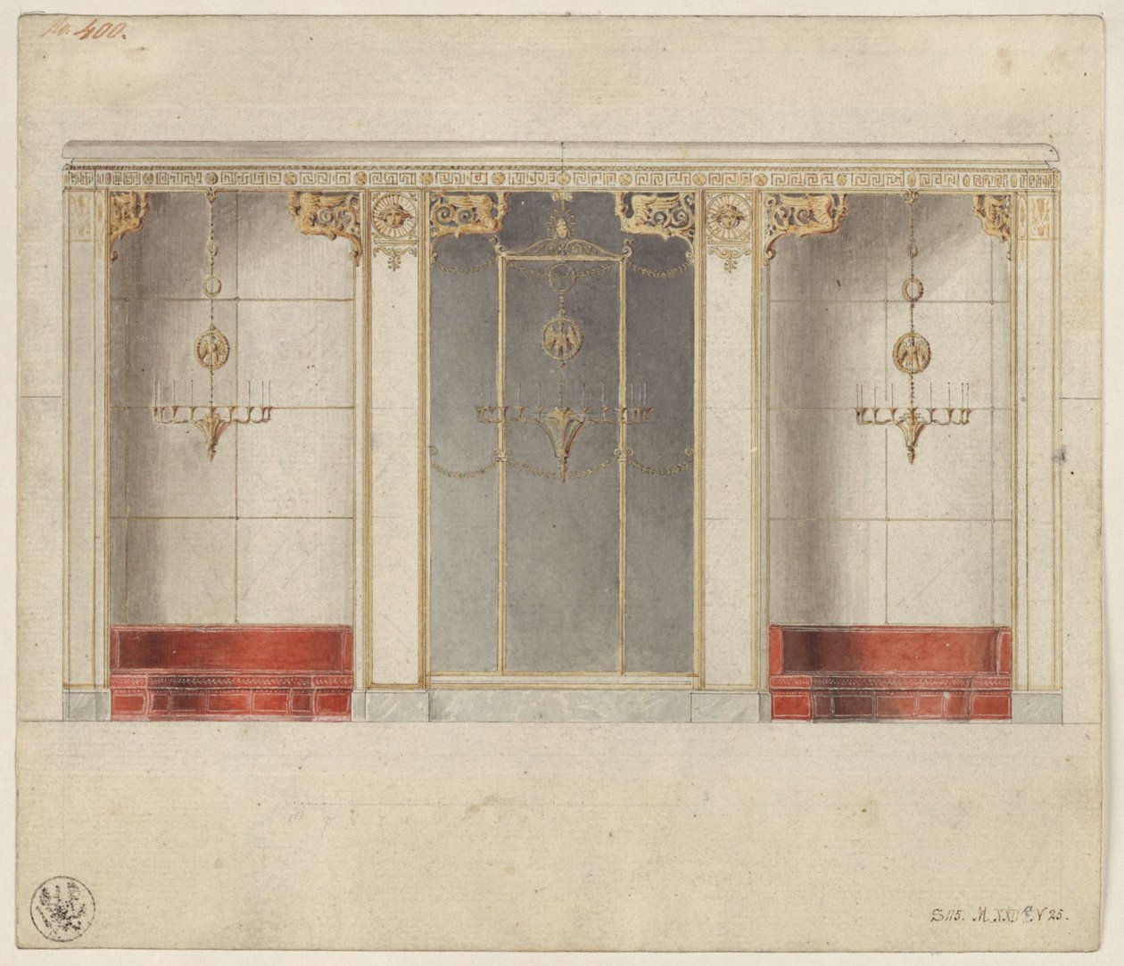 Berlino, Wilhelmstraße 102. Palazzo del principe Albrecht di Prussia, progetto della Sala di marmo da Karl Friedrich Schinkel