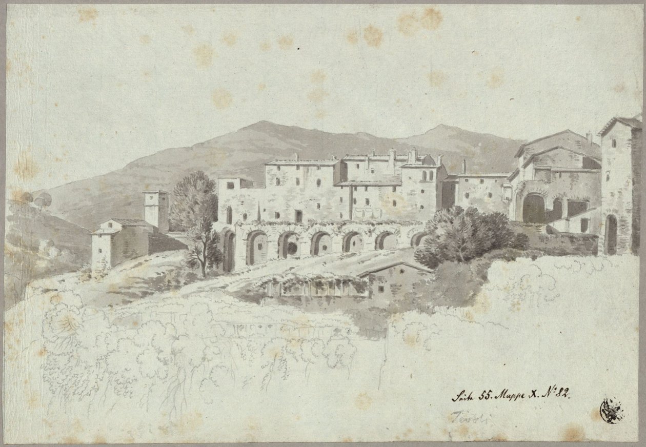 Veduta del criptoportico edificato sopra in epoca postclassica presso Piazza Domenico Tani a Tivoli da Karl Friedrich Schinkel