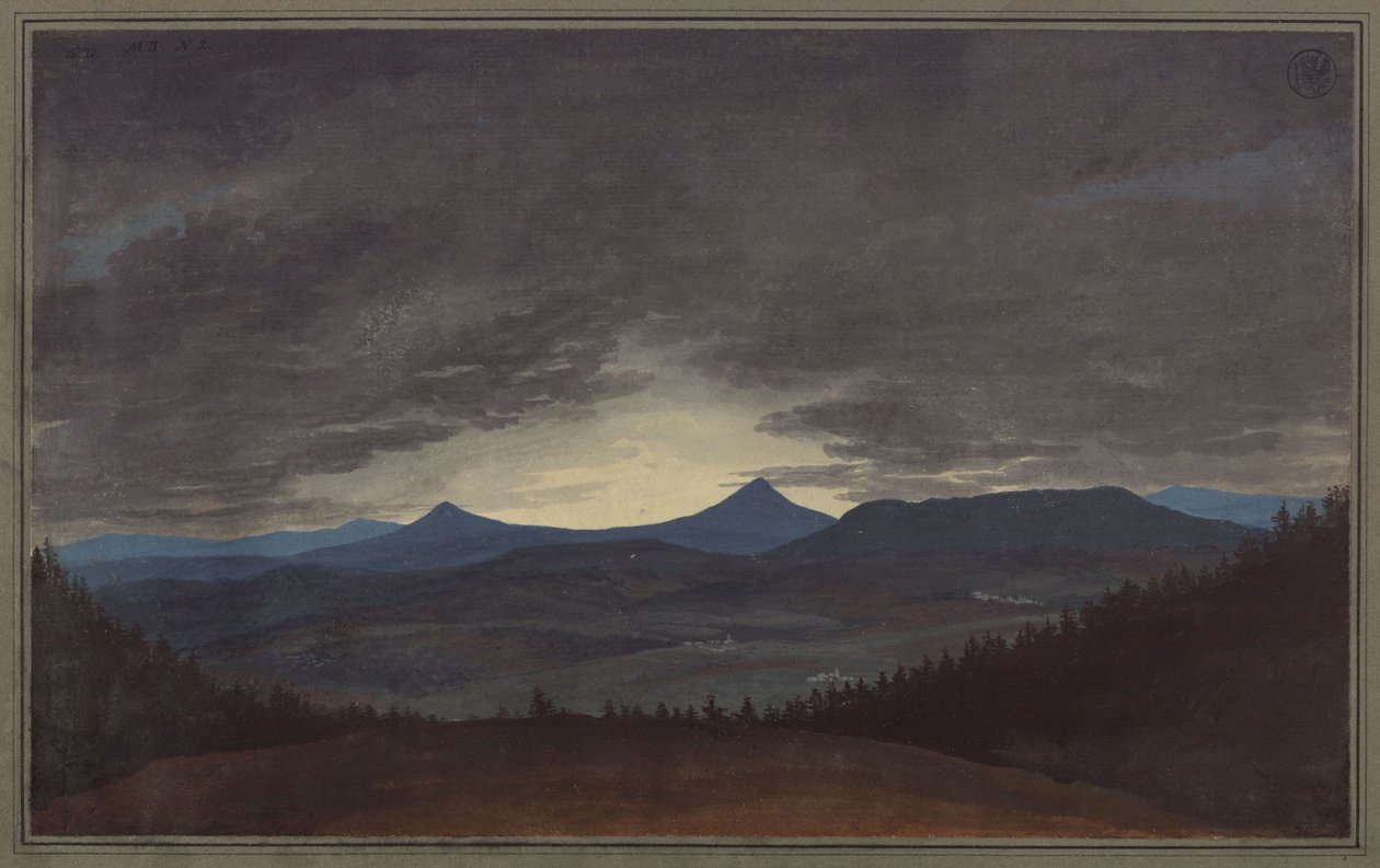 Catena montuosa boema al crepuscolo da Karl Friedrich Schinkel