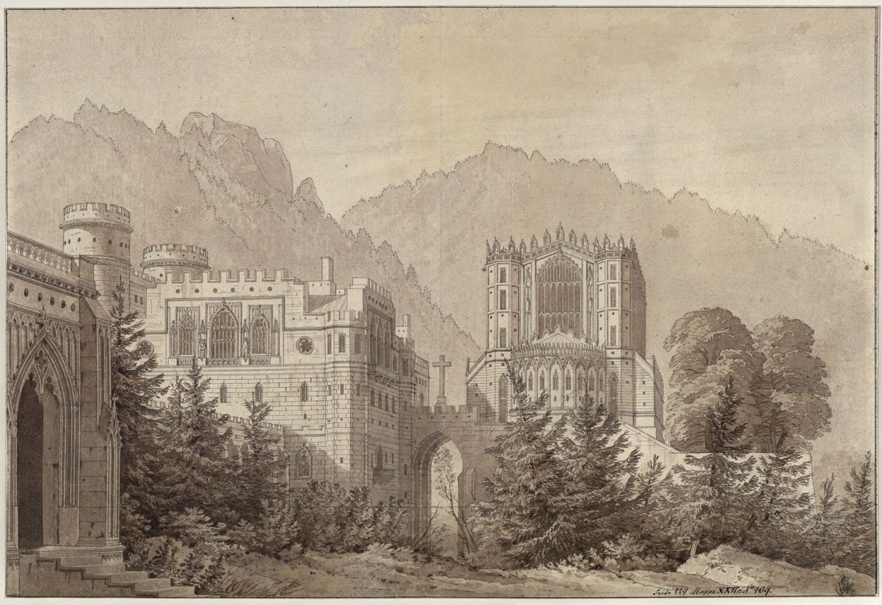 Decorazione per uso generico. Complesso di castelli medievali. Castello di Woodstock da Karl Friedrich Schinkel