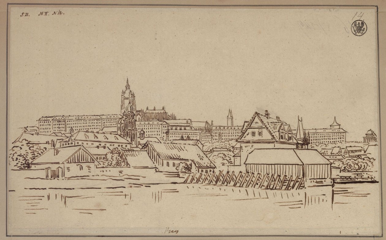Il Hradčany a Praga, con edifici di Malá Strana in primo piano da Karl Friedrich Schinkel