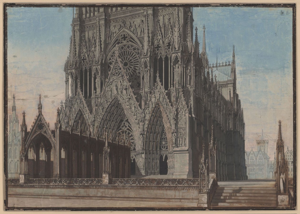 La Vergine d’Orléans. Tragedia di Friedrich Schiller. Bozzetto per la nona scenografia. Facciata della cattedrale di Reims da Karl Friedrich Schinkel