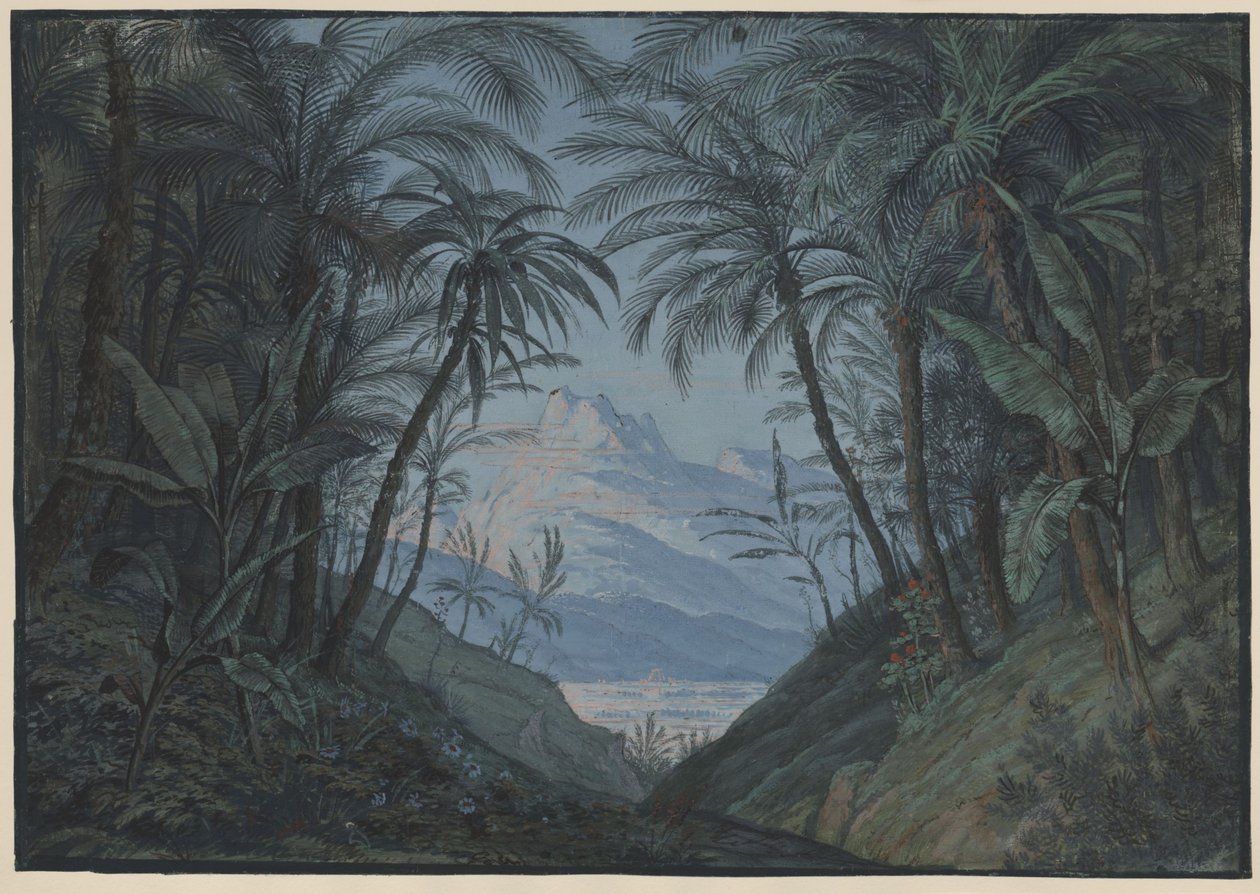 Il flauto magico. Opera di Wolfgang Amadeus Mozart. Bozzetto per la quinta scenografia. Boschetto di palme, luogo dell’assemblea dei sacerdoti da Karl Friedrich Schinkel