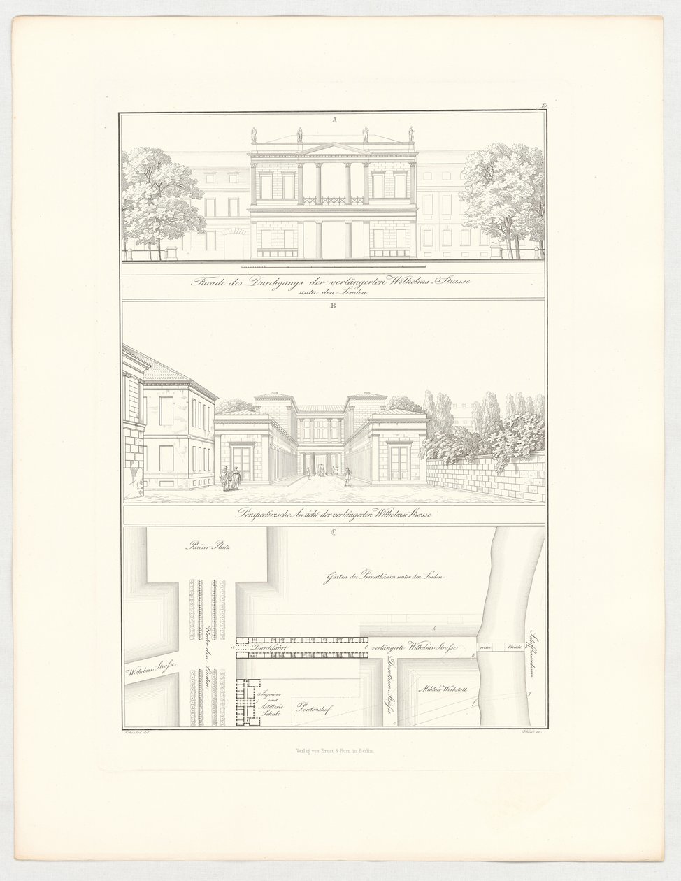 La Wilhelmstraße prolungata, tavola 19 della serie «Raccolta di progetti architettonici» da Karl Friedrich Schinkel