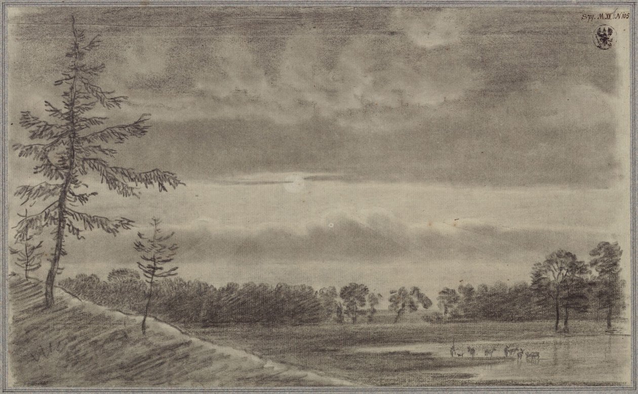 Un pascolo con alberi e bestiame da Karl Friedrich Schinkel