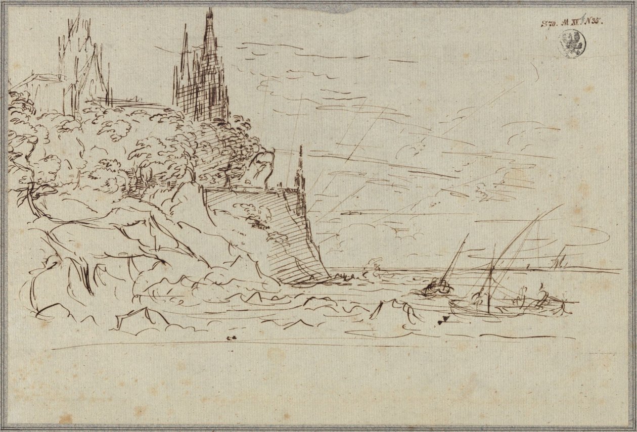 Una chiesa gotica su una ripida costa marina da Karl Friedrich Schinkel