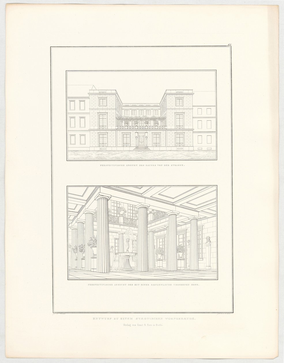 Progetto per un edificio residenziale urbano, foglio 67 della serie "Raccolta di progetti architettonici" da Karl Friedrich Schinkel