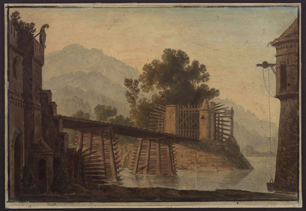 Faniska. Opera di Luigi Cherubini. Bozzetto per la terza scenografia. Ponte su un lago da Karl Friedrich Schinkel