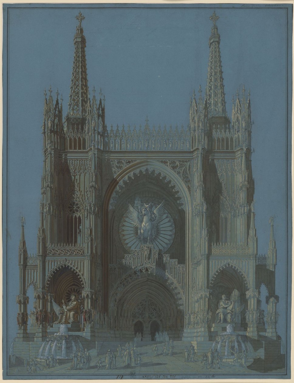 Facciata di una cattedrale gotica a due torri da Karl Friedrich Schinkel