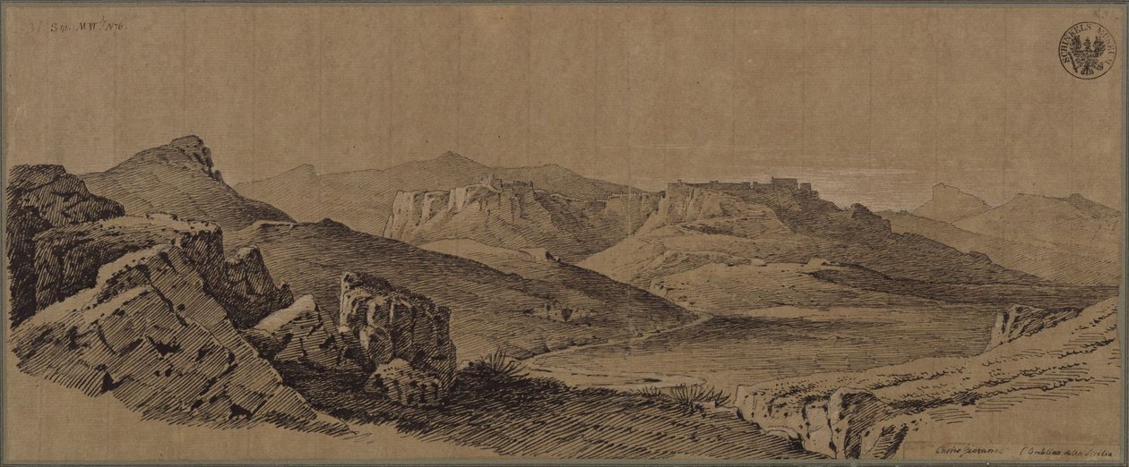 «Fortezza Castro Giovanni nel centro della Sicilia» - Veduta di Enna in Sicilia da Karl Friedrich Schinkel