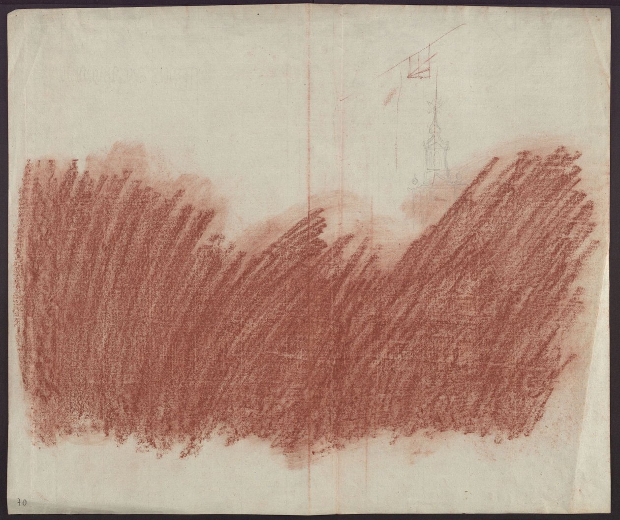 Flächiger Auftrag von Rötel zum Durchzeichnen der Darstellung auf recto da Karl Friedrich Schinkel