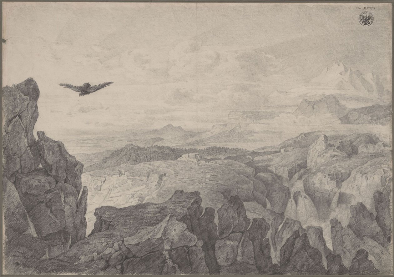 Paesaggio montano con un’aquila in volo da Karl Friedrich Schinkel
