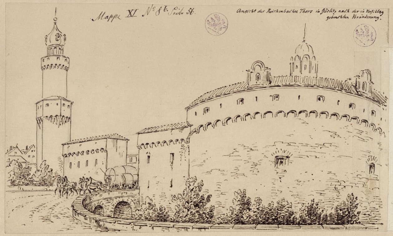 Görlitz. Vista del Kaisertrutz e della Porta di Reichenbach da Karl Friedrich Schinkel