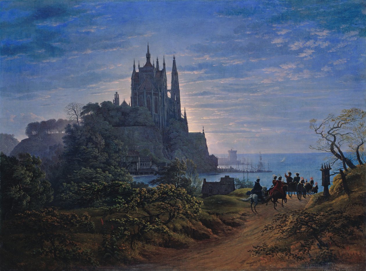 Chiesa gotica su uno scoglio in riva al mare da Karl Friedrich Schinkel