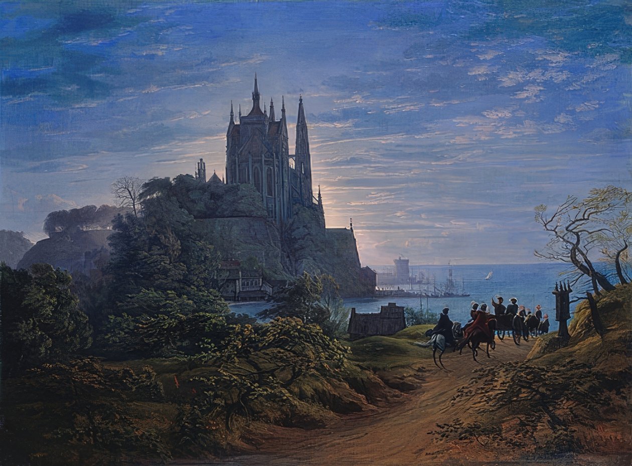 Chiesa gotica su una roccia sul mare. 1815 da Karl Friedrich Schinkel