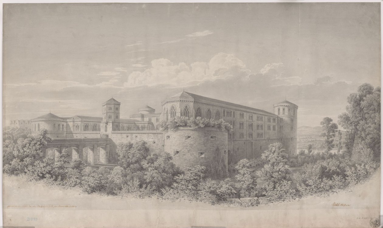Halle an der Saale. Progetto di ristrutturazione del castello di Moritzburg. Vista da nord-est da Karl Friedrich Schinkel