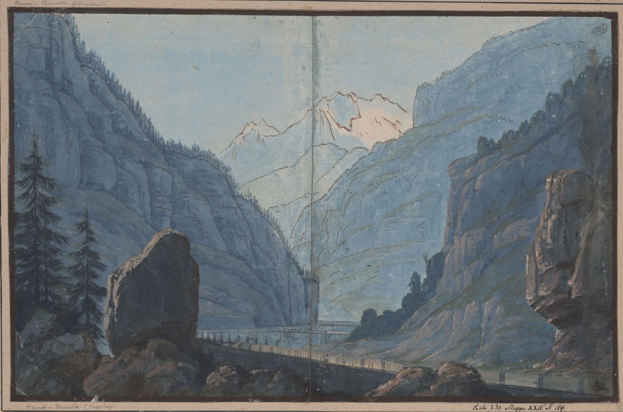 Herrmann e Thusnelda. Dramma di August von Kotzebue. Bozzetto per la 5ª scena. Strada di montagna da Karl Friedrich Schinkel