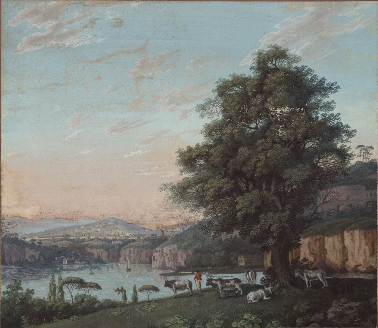 Paesaggio ideale italiano con albero, gregge e montagne da Karl Friedrich Schinkel