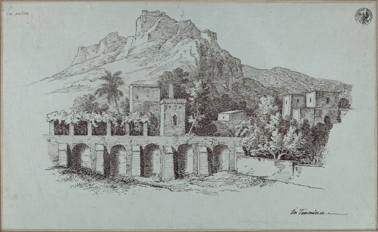 Paesaggio nei pressi di Taormina con un muro di contenimento di epoca romana da Karl Friedrich Schinkel