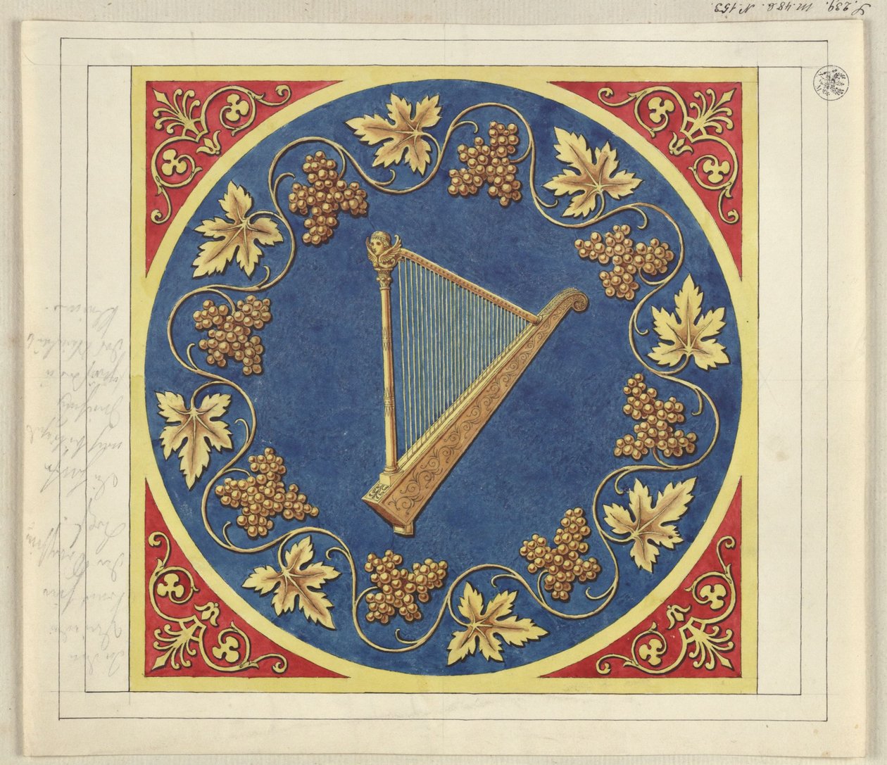 Progetto di medaglione con arpa dorata da Karl Friedrich Schinkel