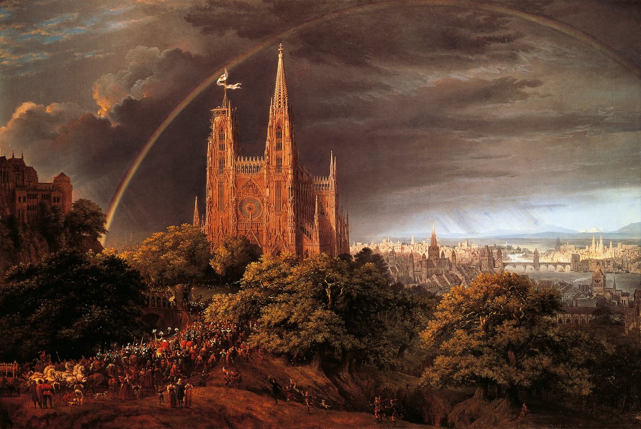 Città medievale sulle rive del fiume da Karl Friedrich Schinkel