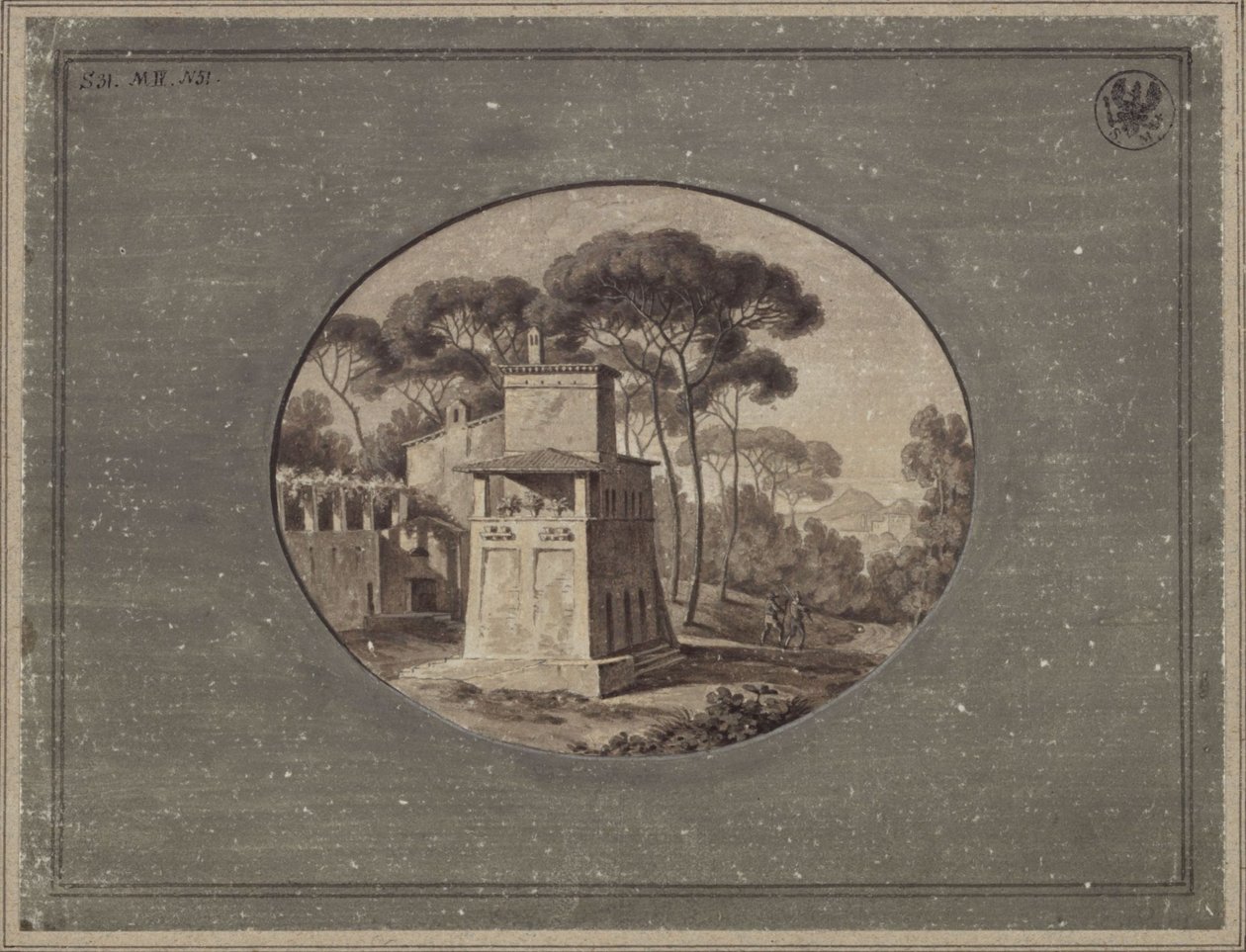 «Latteria nel boschetto di pini di Villa Borghese presso Roma» / La Casa Cenci nel parco di Villa Borghese a Roma da Karl Friedrich Schinkel