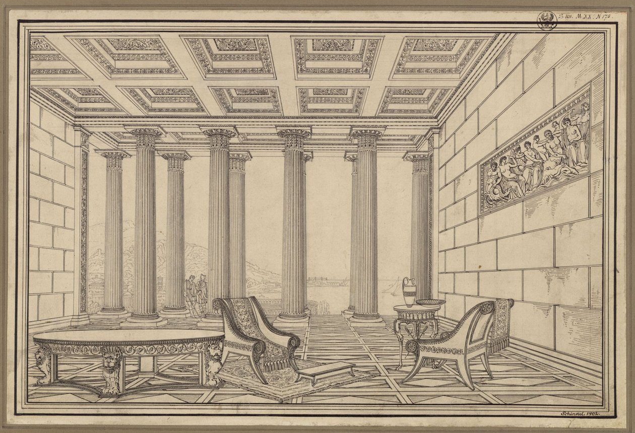 Sala aperta sul mare in stile antico da Karl Friedrich Schinkel