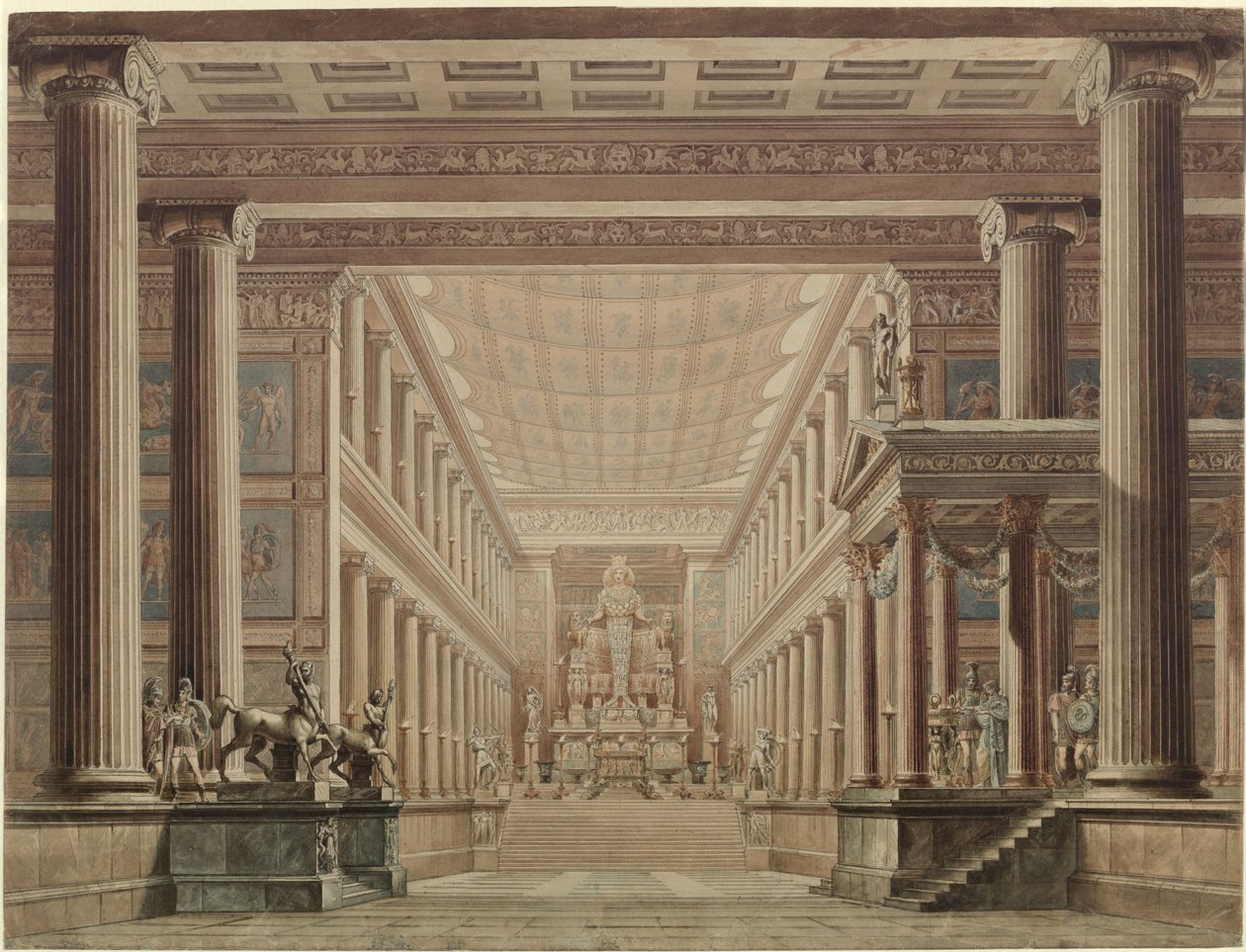 Olimpia. Opera di Gaspare Spontini. Bozzetto per la seconda scenografia. Interno del tempio di Diana da Karl Friedrich Schinkel