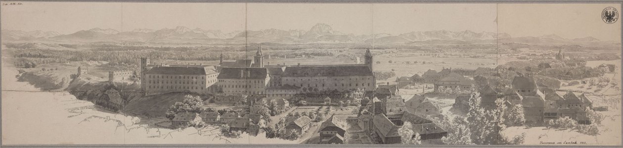 Panorama di Lambach con il monastero benedettino da Karl Friedrich Schinkel