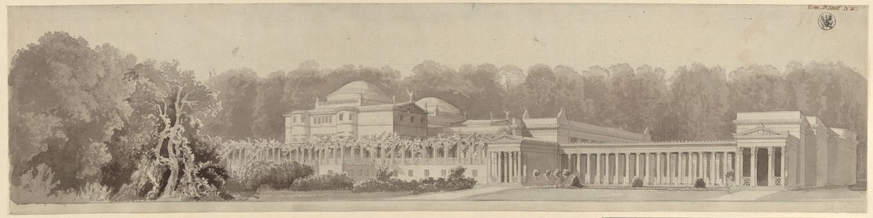 Potsdam-Sanssouci. Antica casa di campagna nei pressi del castello di Charlottenhof. Vista prospettica da nord-est da Karl Friedrich Schinkel