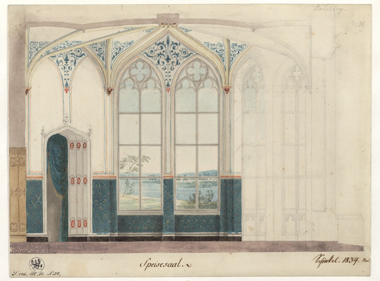 Potsdam. Castello di Babelsberg. Sala da pranzo. Decorazione murale da Karl Friedrich Schinkel